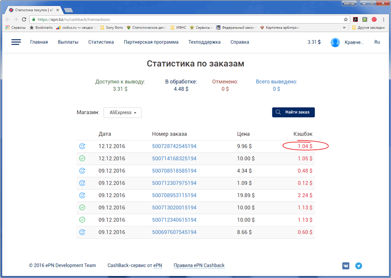 Вот и эффект двойного кешбэка — две верхние позиции: самая верхняя строчка — кешбэк с покупки товара, вторая — сертификата.