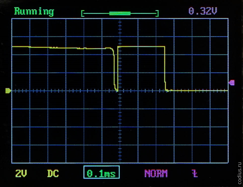 Даже с низкой частотой захвата виден дребезг на размыкании контакта